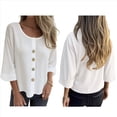 thumbnail image 2 of Blusas de para Mujer, Cuello en V, Mangas 3/4, Abotonadas, Sueltas, Informales, Lisas, Tipo Túnica. L, 2 of 6