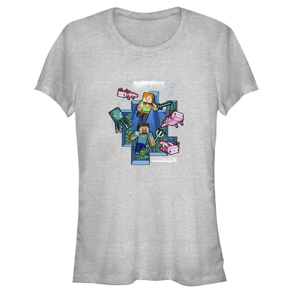 Junior's Minecraft Under the Sea  Graphic Tee Athletic Heather 2X Large