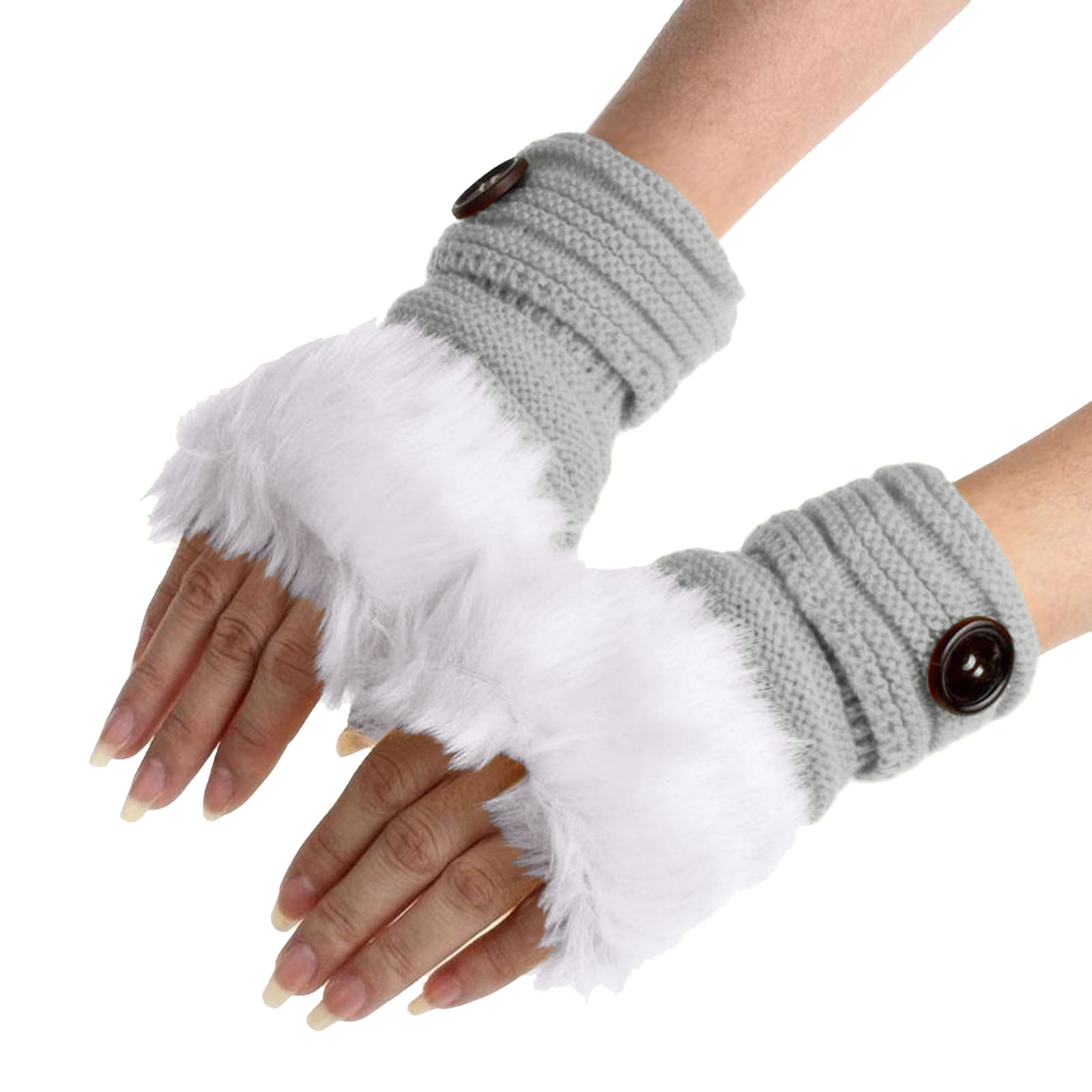 Women New Rabbit Fur Wrist Fingerless Hand Winter Gloves Warmer Touch Screen CA 