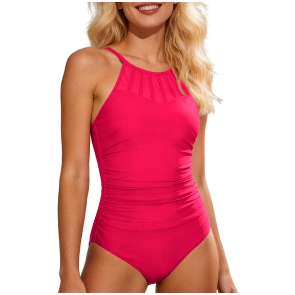 Oplxuo Women Tummy Control One Piece Swimsuit Modest Bathing Suit Full Coverage High Neck Swimwear