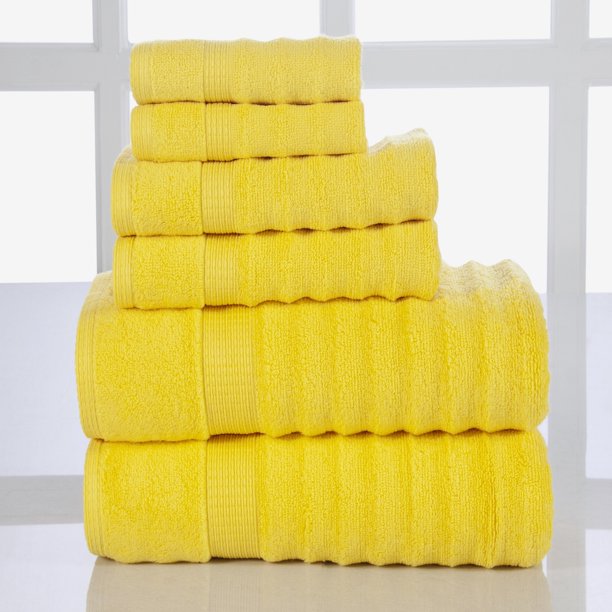 Addy Home Soft Quick Dry 6 PC Ribbed Bath Towel Set, Yellow (2 Bath, 2