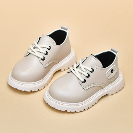 YOUSNH Boys Girls Dress Shoes Hook and Loop Kids School Formal Casual for Toddler Little Kid Leather Shoes Kids Shoes White 7