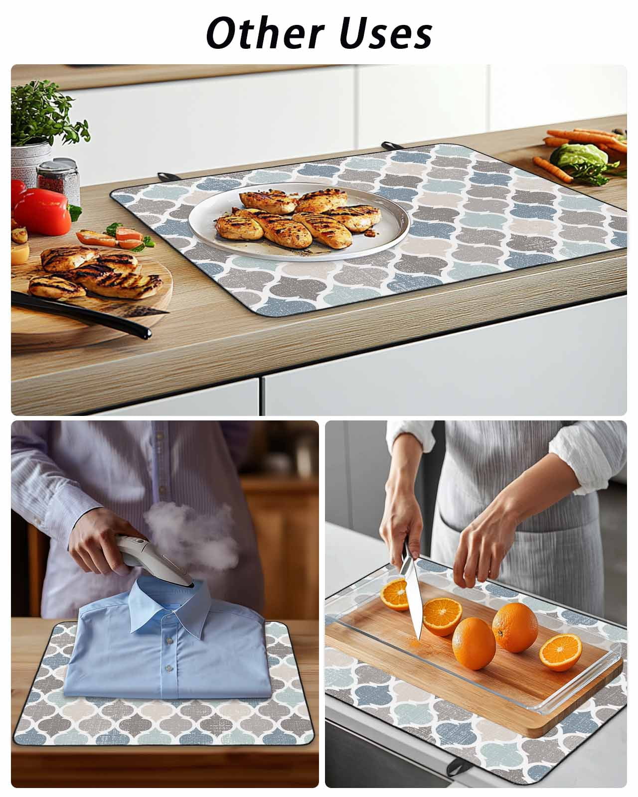 Stove Top Covers for Electric Stove, Teal Blue Grey Geometric Glass Stovetop Cover Protector, Morocco Abstract Art Induction Cooktop Protector Oven Mat for Kitchen Countertop 24"x21"