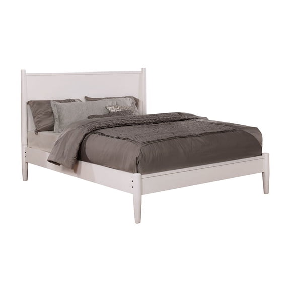 Allora Mid-Century Solid Wood/Wood Veneer/MDF Queen Platform Bed in White