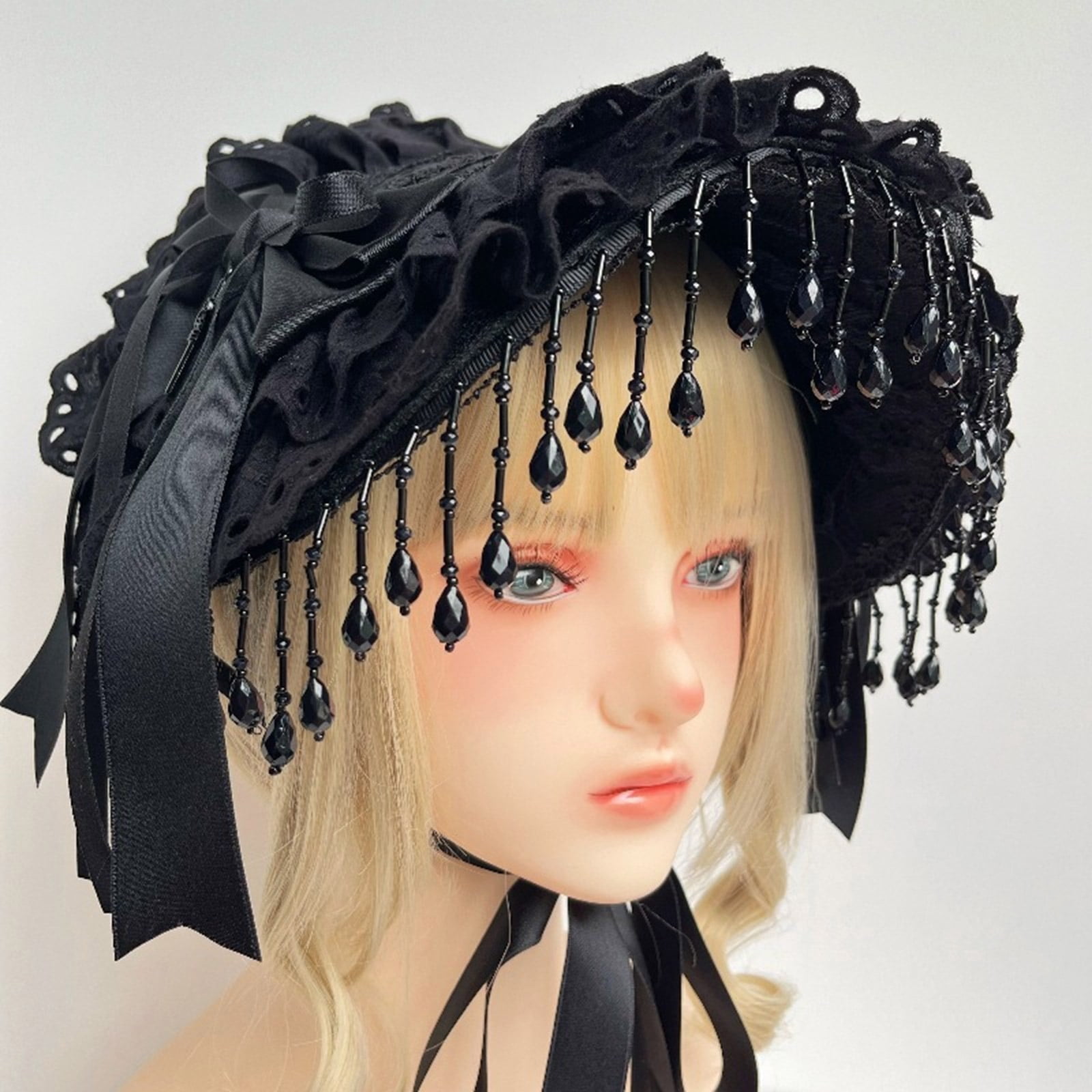 Victorian Theme Bonnet Hat With Lace Bowknot And Adjustable Ribbon Tie For Women Fashion Headwear for Event Wear