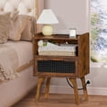 thumbnail image 6 of LELELINKY Rattan Nightstand with Charging Station, Boho Bedside Table with Handmade Drawer & Open Shelf for Bedroom, Brown, 6 of 7