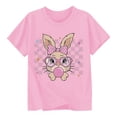 thumbnail image 1 of XDZJLR T-Shirt pour Filles Tout-Petits Imprimé Lapin de Pâques Col Rond Manches Courtes Mode Décontractée Vêtements Rose 3-4 Ans, 1 of 3