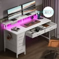 thumbnail image 1 of Greenstell 39" Gaming Computer Desk with LED Lights & Outlets,Home Office Table with Storage Drawer, White, 1 of 7