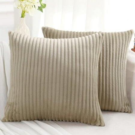 

Decorative Throw Pillow Covers 16x16 Set of 2 Soft Plush Flannel Double-Sided Fluffy Couch Pillow Covers for Sofa Living Room Home Decor Khaki