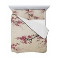 thumbnail image 7 of Quilts Full Size Bedding Set, Spring Cherry Lightweight Quilted Comforter, Vintage Red Flowers Branches Ink Painting Beige Soft Bedspread Coverlet with Pillow Covers for All Season, 78" x 90", 7 of 7