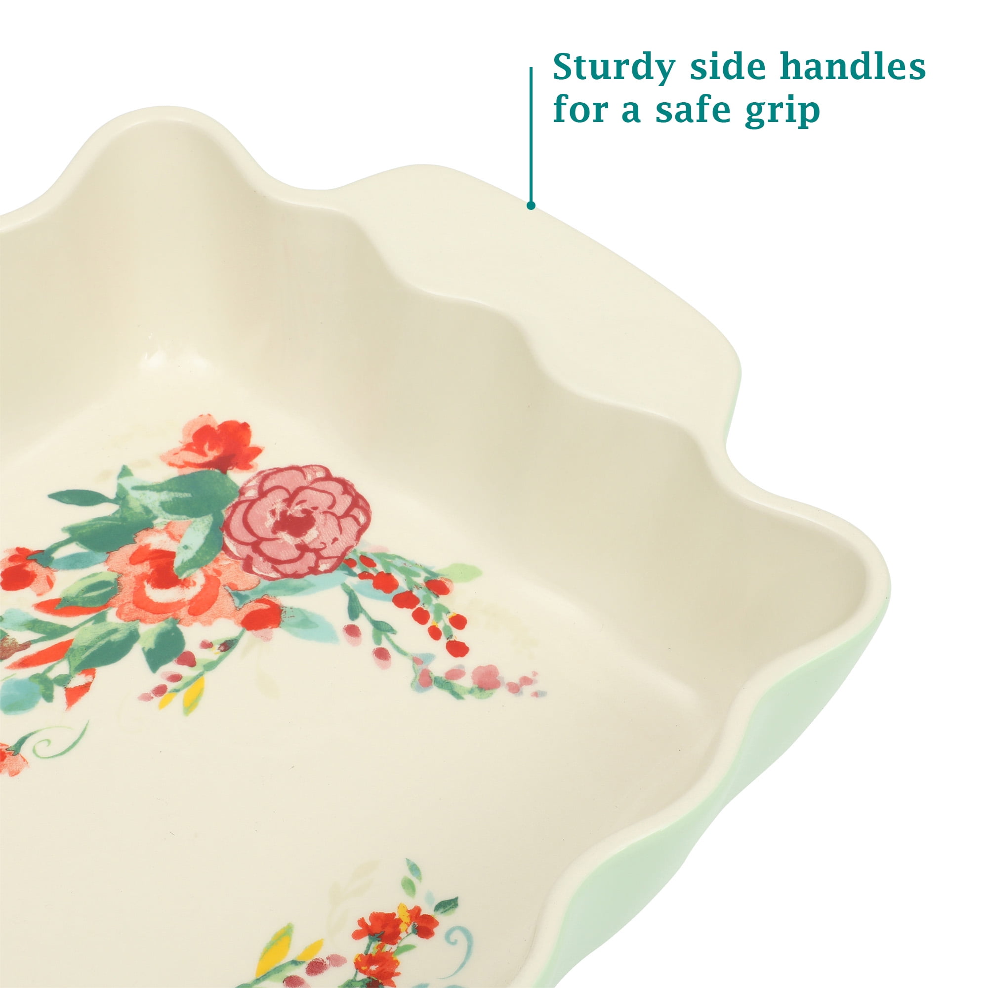 The Pioneer Woman 9 x 13 in Ruffle Green Rectangular Stoneware Baking Dish
