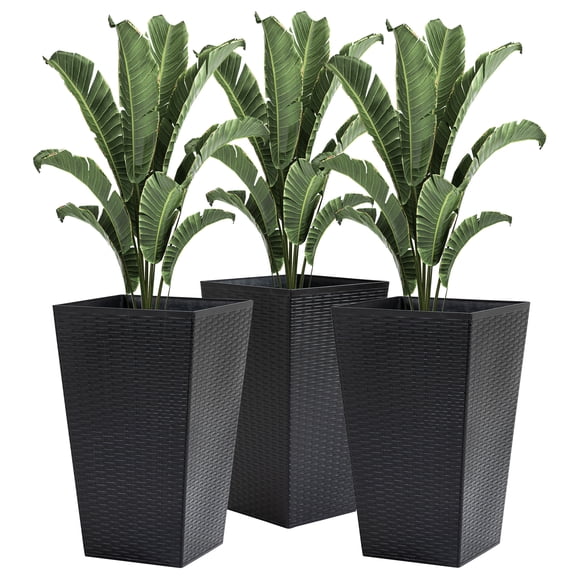 Outsunny Set of 3 Tall Planters with Drainage Hole Outdoor Flower Pots Indoor Planters for Porch Front Door Entryway Patio and Deck Black