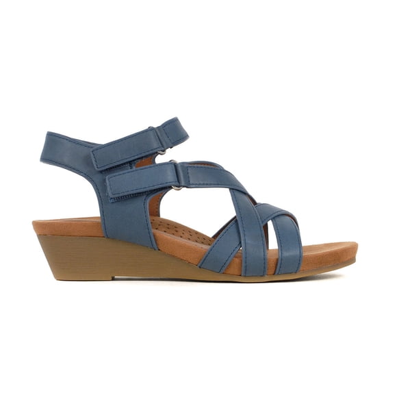 Cobb Hill Women's Helin Denim Blue Leather Wedge Sandals<span> - </span>7