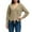 Khaki, variant on Women's Frayed Hem Crop Sweater V-Neck Long Sleeve Casual Pullover (Black, L)