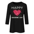 thumbnail image 4 of Guzom Womens Black Valentine's Day Top, Crew Neck Three-Quarter Sleeves Stretchy Casual Tee with Heart & Happy Valentine's Day Print,Size 2XL, 4 of 4