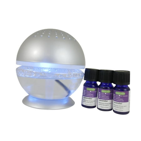 Bottle Diffuser EcoGecko Little Squirt Silver Glowing Wate Air Revitalizer Air Washer Aromatherapy Essential Oil Diffuser with 3 Bottles of Lavender Oil ()