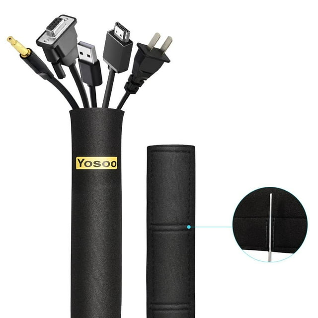 78" Cable Management Sleeve Flexible Neoprene Adjustable Cord Sleeves Wrap Cover Wire Hider Concealer Protector System for Computer PC TV Desk Office and Home