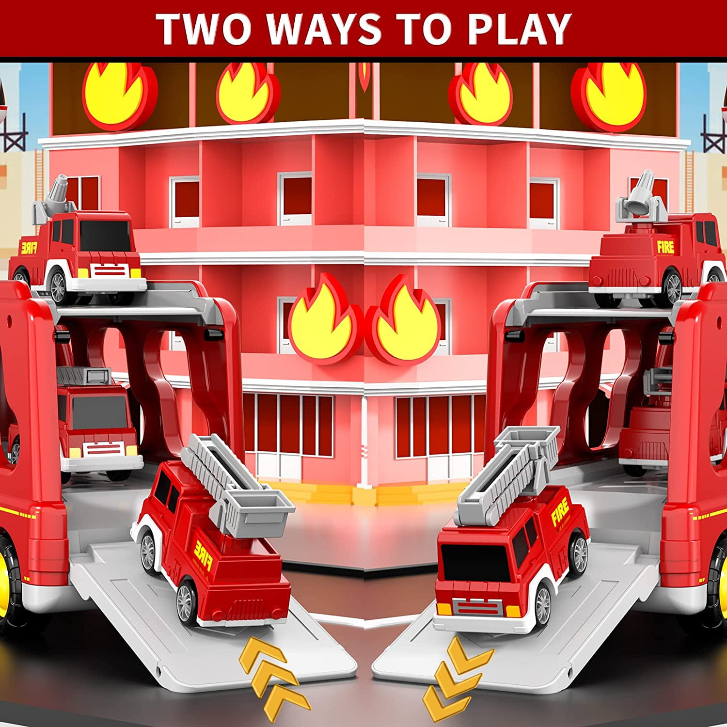 PayUSD Toddler Trucks Toys for Boys Age 1-3 3-5, 5 in 1 Fire Car Truck for Toddlers Boys Girls 1 2 3 4 5 6 Years Old, Toddler Boy Toys Christmas Birthday Gift Car Sets