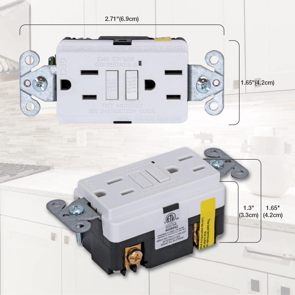 EZ-FLO 62167 Duplex 15 Amp 125 V Self-Test Slim GFCI Outlet with LED Indicator and Wall Plate, White
