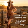 thumbnail image 2 of Women Western Fringe Dress Sleeveless v Neck Bodycon Mini Dress with Zipper Faux Suede Tassel Cowgirl Cocktail Outfit, 2 of 6