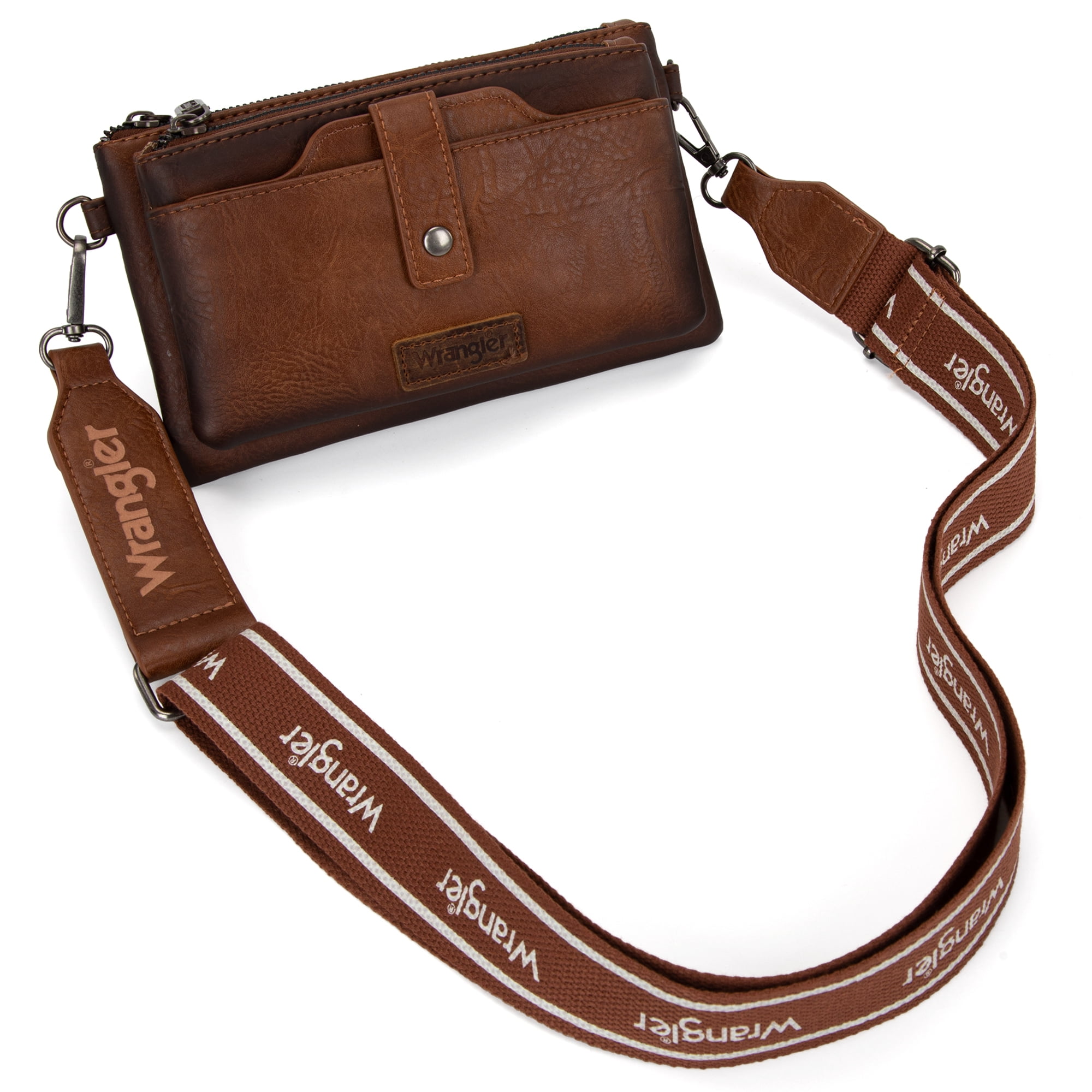 Wrangler Crossbody Bags for Women Shoulder Wallet Small Purse with Adjustable Guitar Straps, Brown