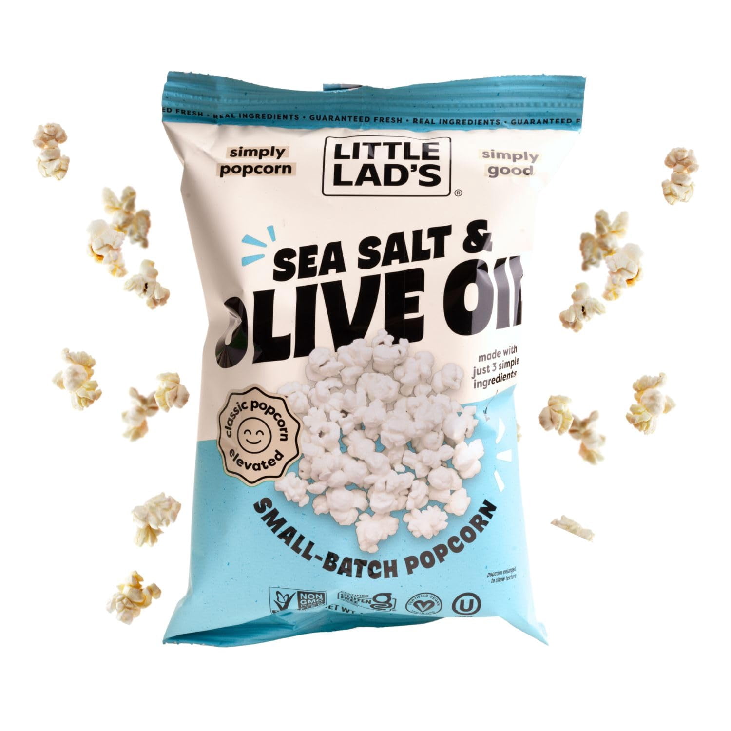 Pack of 6, Little Lads Sea Salt & Olive Oil Popcorn, 4.8 oz