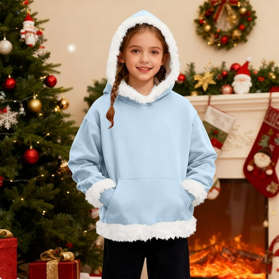 Hoodies for Girls Winter Warm Sherpa Lined Blue Hooded Lightweight Long Sleeve Hoodies Girls Hoodies Size 4T