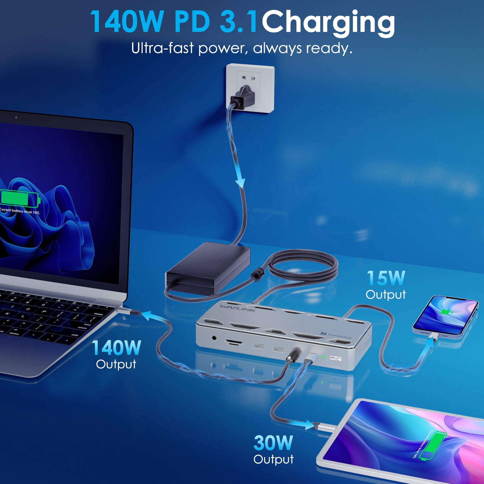 WAVLINK 120Gbps Intel Certified Thunderbolt 5/4 USB Dock, Single or Dual 6K/8K Display Hub, 12-in-1 Laptop Docking Station with 140W Charging for Mac & Windows Laptops