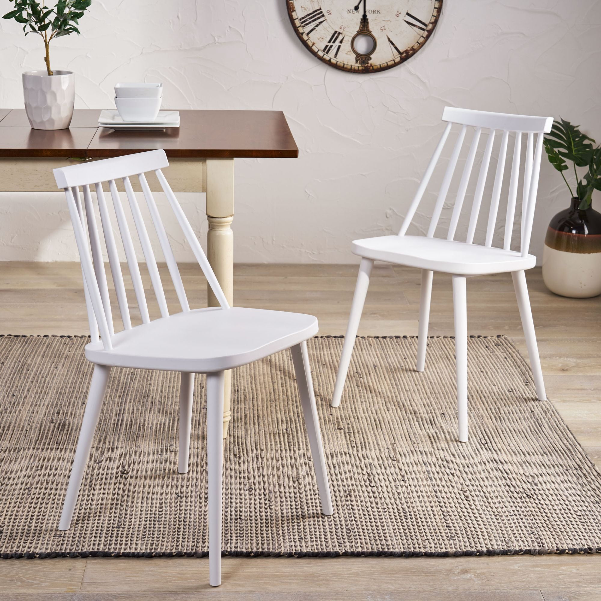 Noble House Dior Indoor Contemporary Polypropylene Dining Chairs 30.25", Set of 2, White