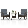 thumbnail image 2 of Costway 3 PCS Rocking Bistro Set with Removable Cushions & Tempered Glass Top Coffee Table Grey, 2 of 10