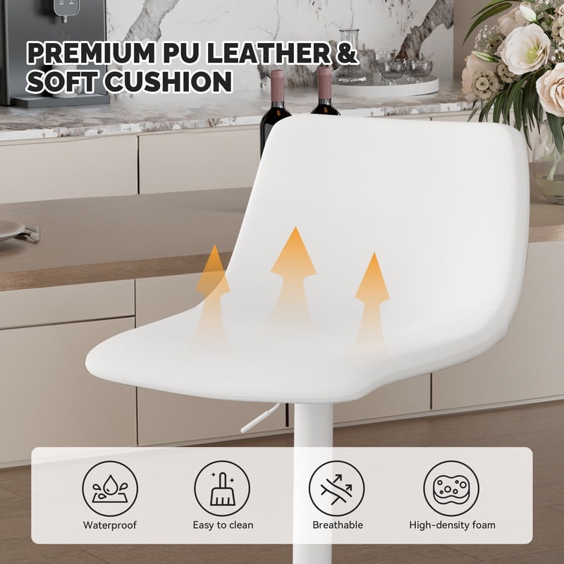 Hawsaiy Modern Swivel Bar Stools Set of 4, Adjustable Faux Leather Counter Height Chairs with Back for Kitchen Island, White