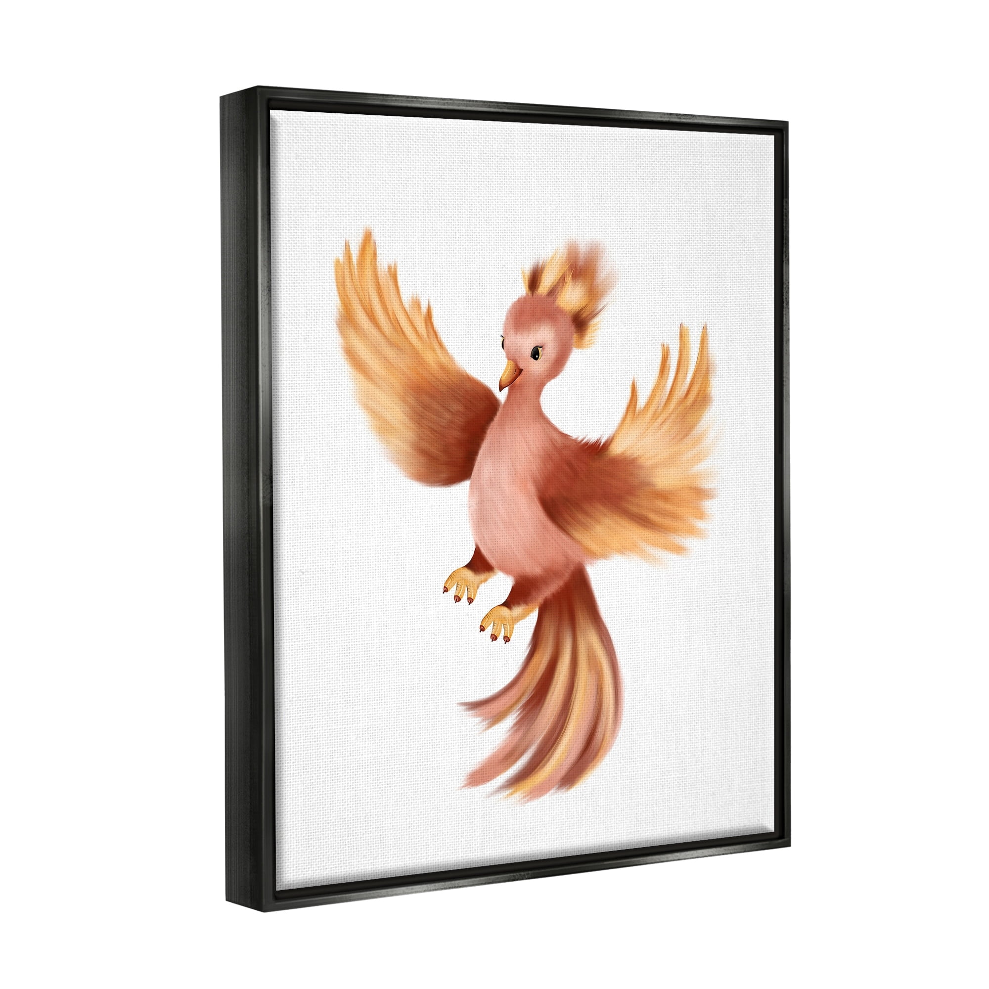 Stupell Industries Flying Phoenix Bird Mythology Fantasy Creature Illustration Painting Jet Black Floating Framed Canvas Print Wall Art, Design by Studio Q