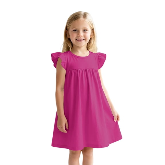 EnJoCho Girls Summer Dress Toddler Ruffle Sleeve Dresses Kids Swing Casual Beach Boho Sundress with Pockets for 1-7t Kids Casual Cotton Dress