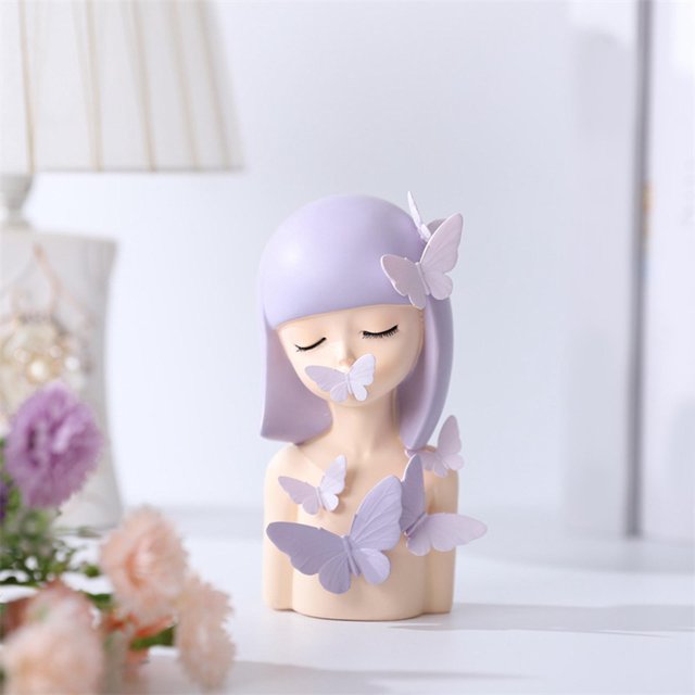 Estatuilla mariposas, estatua de doncella de adorno para decoración de estantería de salón , Morado S Púrpura S Soledad Estatua de niña de mesa