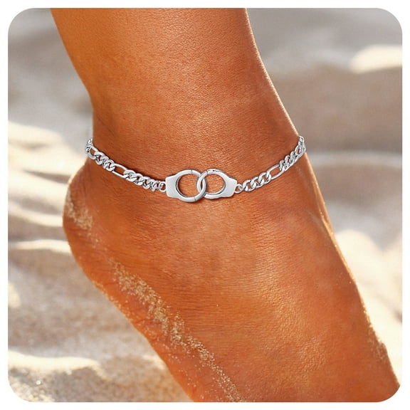 FindChic Handcuff Ankle Bracelets for Women Silver Anklets Jewelry 8.5" Adjustable Ankle Chain Foot Link Infinity Anklets for Mother's Day Gift