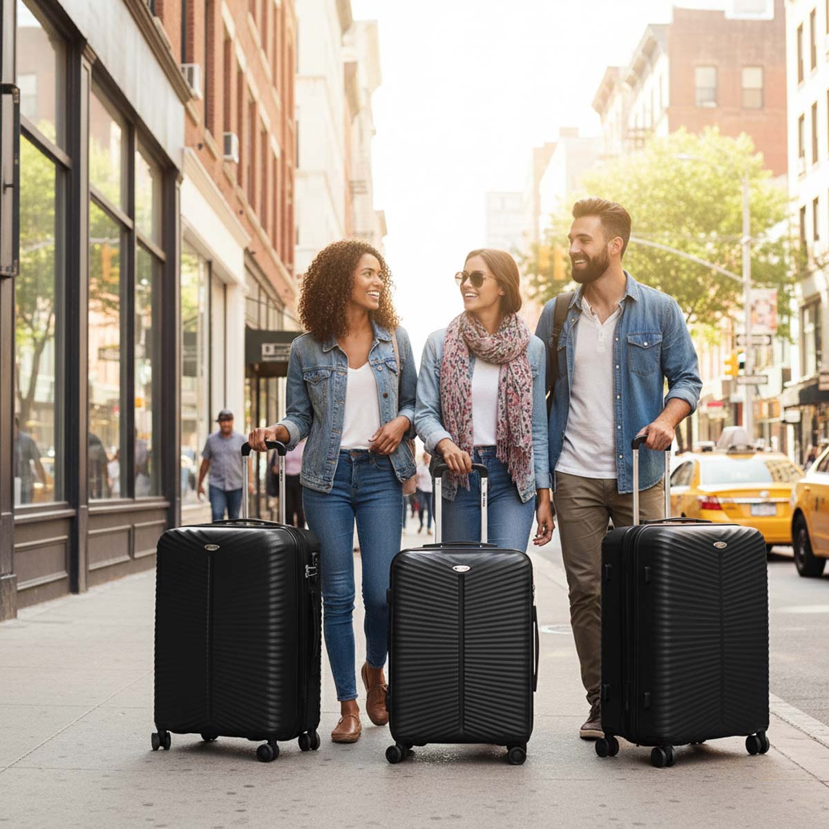 3 Piece Hardside Luggage Set Expandable Suitcase with Spinner Wheels,Lightweight Hardshell Suitcase Set 20in24in28in, Black, SQ249