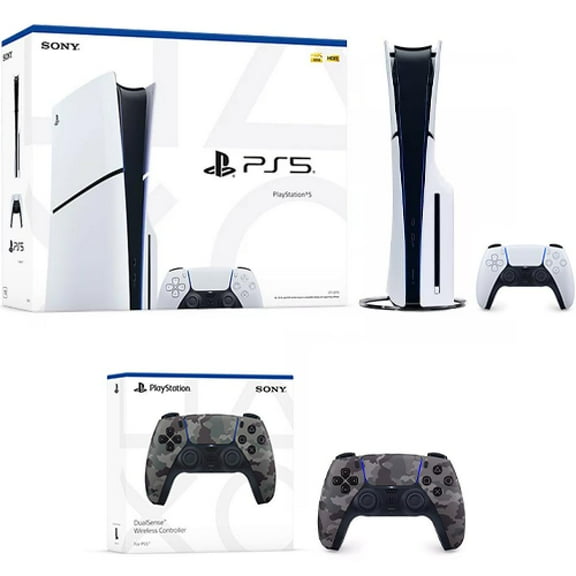 PlayStation 5 Slim Console 1TB   PlayStation 5 DualSense Wireless Controller Gray Camouflage - Includes PS5 Console & 2 DualSense Controllers - 16GB RAM - 1TB SSD - Custom Integrated I/O - Up to 12...