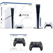PlayStation 5 Slim Console 1TB + PlayStation 5 DualSense Wireless Controller Gray Camouflage - Includes PS5 Console & 2 DualSense Controllers - 16GB RAM - 1TB SSD - Custom Integrated I/O - Up to 12...
