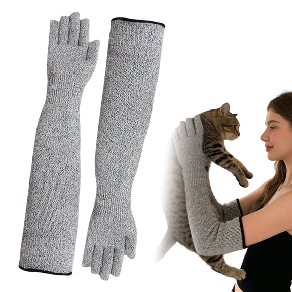 Tucknest Cut Resistant Gloves with Arm Sleeves, 30cm Gardening Sleeves for Men Women, Anti Scratch Pet Handling Gloves, Grey 1 Pair