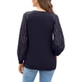 thumbnail image 4 of MLANM Women Trendy Blouses Casual Loose Tops Pullover Hollow-Out Lace Long Sleeve T-Shirts, 2XL Navy, 4 of 6