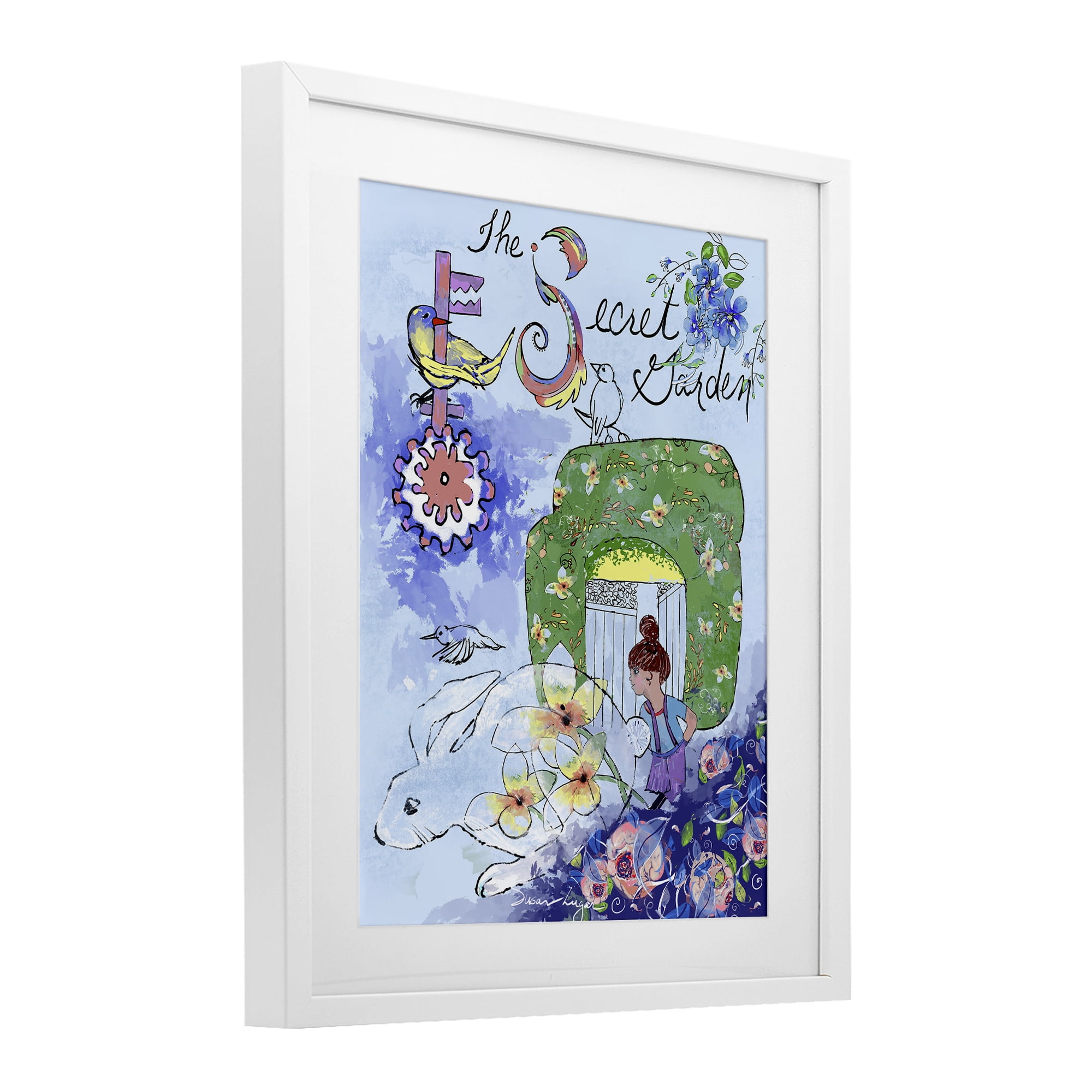 Stupell Industries Secret Garden Folk Illustration White Framed Print Under Glass, design by Susan Lugar
