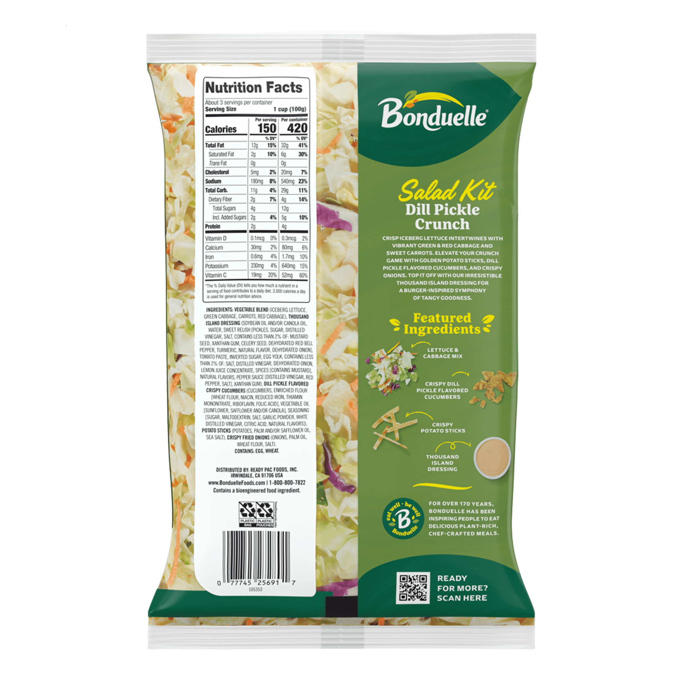 Bonduelle Burger Dill Pickle Salad Kit 10oz Bag, Fresh