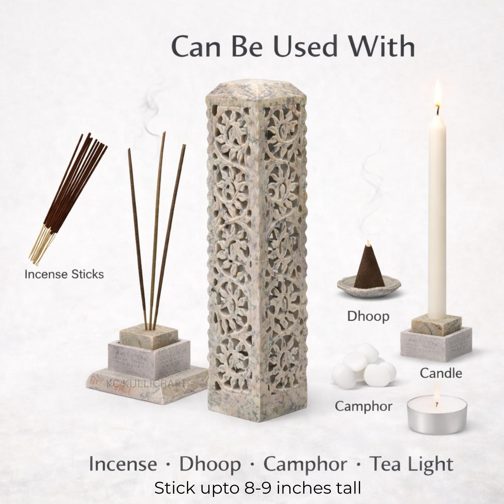 Handmade Marble Soapstone Incense Stick Burner | Candle Holder Tea Light Stand - Tower For Gifting. Decorative Home And Kitchen Decor (3 X 3 11 Inches)