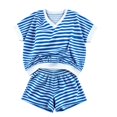 thumbnail image 5 of Enjoytime Striped Outfits for Women V Neck Short Sleeve Shorts 2 Piece Sets Summer Casual Matching Set, 5 of 5