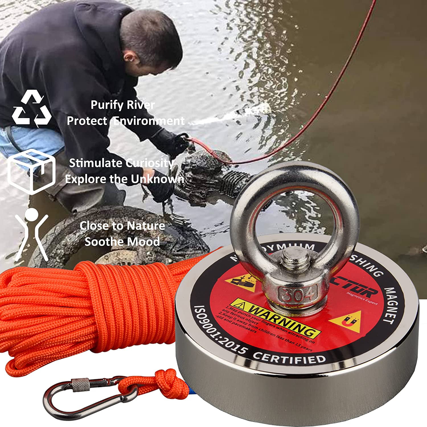MUTUACTOR Rotatable Double Sided Magnet Fishing Kit Combined 880lb Magnetic  Pull Force, Heavy Duty Neodymium Magnet N52, Powerful Strong Magnetic of