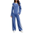 thumbnail image 2 of Muscularfit Summer Set Athletic Clothing Sets Palazzo Gym Sets Woman Sets Full Length Blue Wide-Leg Long Sleeve Crew Neck Womens Sets,XL, 2 of 7