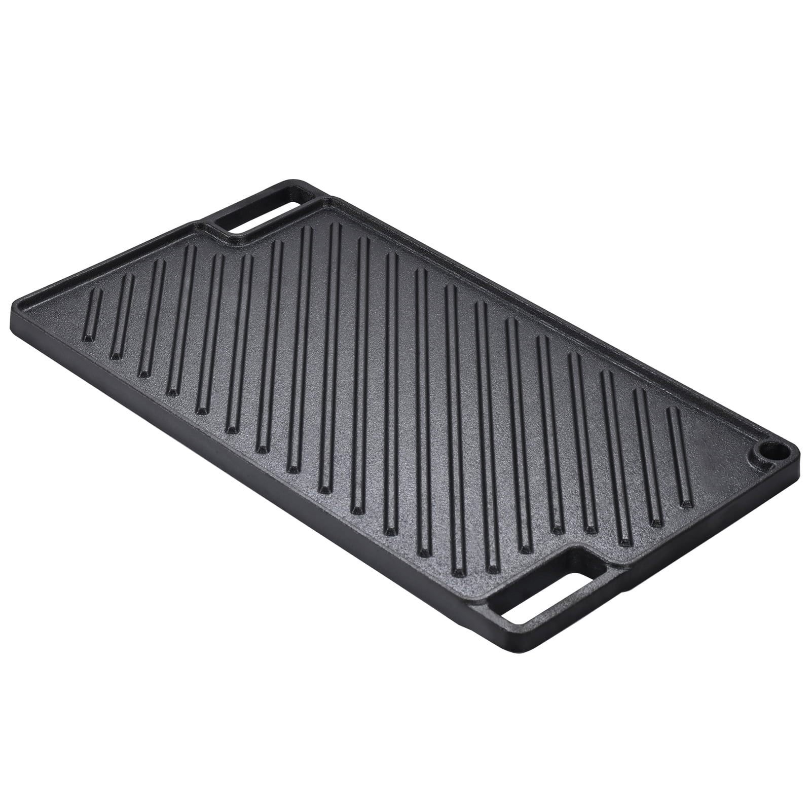 KFFKFF Switchable Grill/Griddle, 9.7"x16.7" Pre-Treated Cast Iron Griddle, Rectangular Dual Burner Griddle Pan, Non-Adhesive Family Pan Utensils with Handles, Flat Top Dish for BBQ, Gas Grill, Black