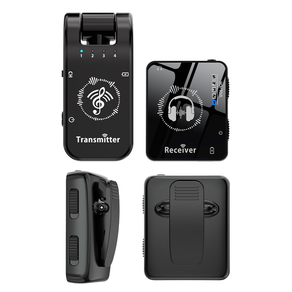 wireless monitor system 2.4G Wireless In-Ear Monitor System 282° Rotate Transmitter Portable Collar Clip Receiver Rechargeable Automatic Pairing Low Latency 131ft Effective Distance for Studio Band