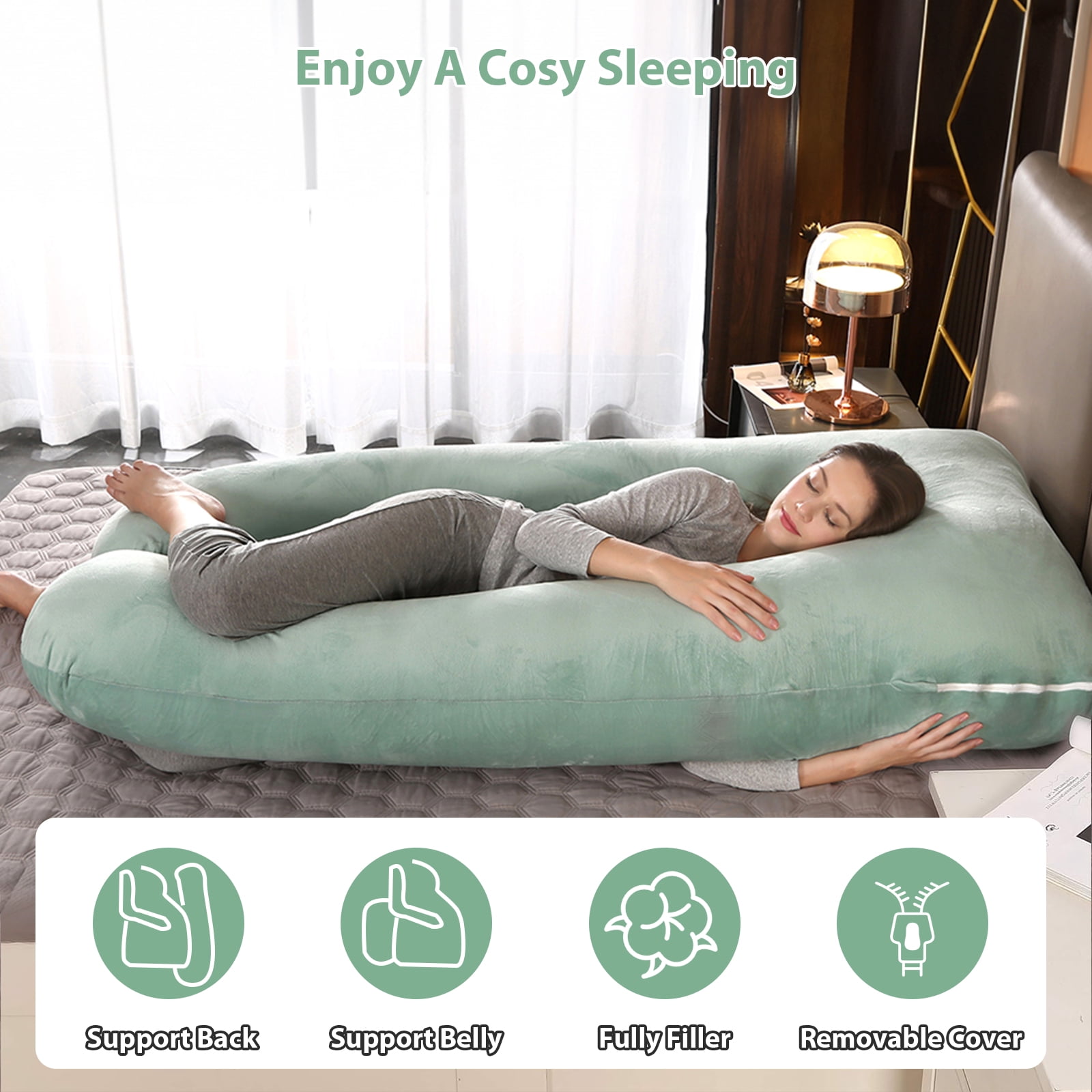 BATTOP Pregnancy Pillow,U-Shape Full Body Maternity Pillow with Removable Cover for Adults Sleeping,Support for Head,Back,Hips,Legs,Belly