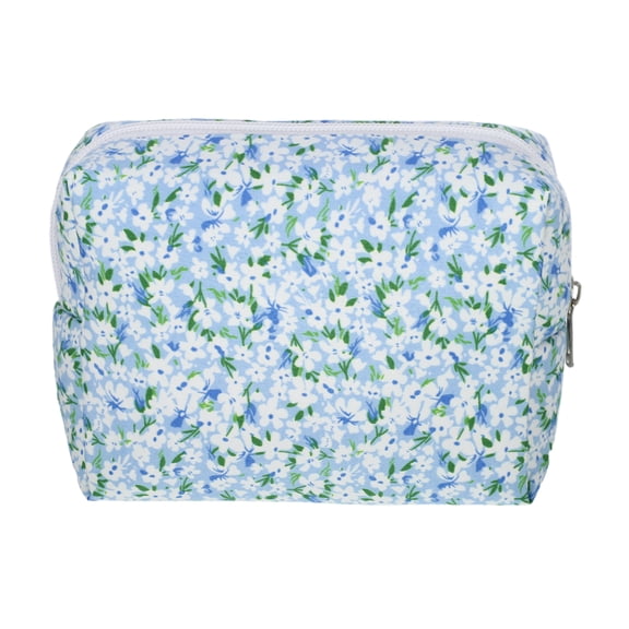 Unique Bargains Durable Women Lightweight Flower Cosmetic Bag for Vacation Travel Blue